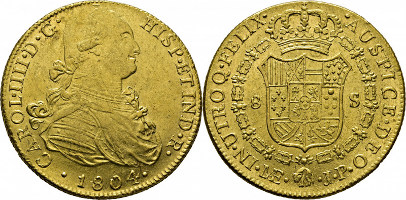 CARLOS IV. Lima. 8 escudos. 1804. JP. Cy14493. Acuñación descuidada con cuños ox...