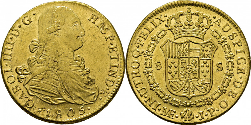 CARLOS IV. Lima. 8 escudos. 1805. JP. Cy14590. Marquitas y rayitas; más acusadas...