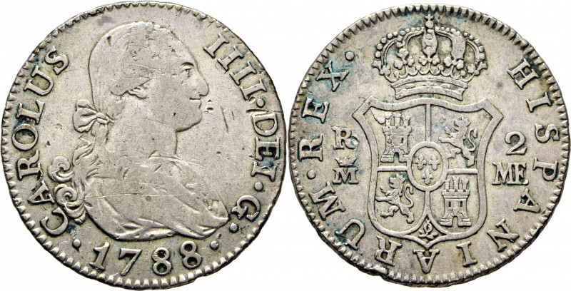 CARLOS IV. Madrid. 2 reales. 1788. MF. Cy13515. Tosca limpieza. Rayas. MBC-