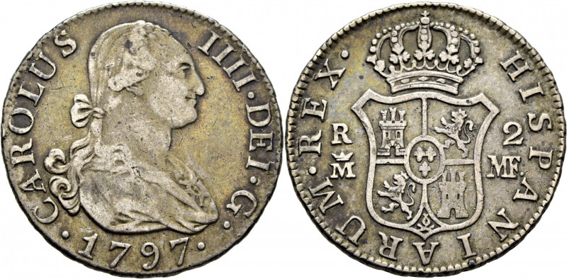 CARLOS IV. Madrid. 2 reales. 1797. MF. Cy13587. Ligera limpieza. Rayitas y usura...