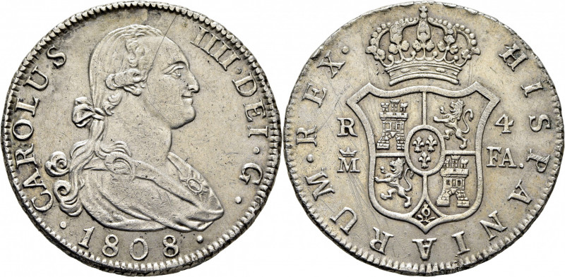 CARLOS IV. Madrid. 4 reales. 1808. FA. Cy13817. Algo limpiada, toscamente. Algun...