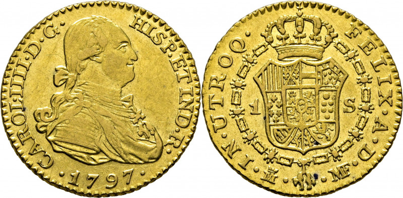 CARLOS IV. Madrid. 1 escudo. 1797. MF. Cy14059. Diminutas usuras y finas rayitas...