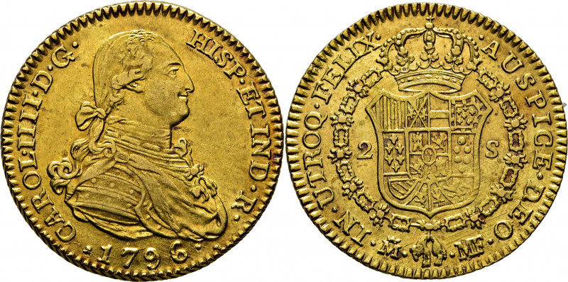 CARLOS IV. Madrid. 2 escudos. 1796. MF. Cy14203. Suaves y finas rayitas. EBC o a...