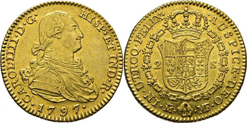 CARLOS IV. Madrid. 2 escudos. 1797. MF. Cy14212. Algunas usuras y leves finas ra...