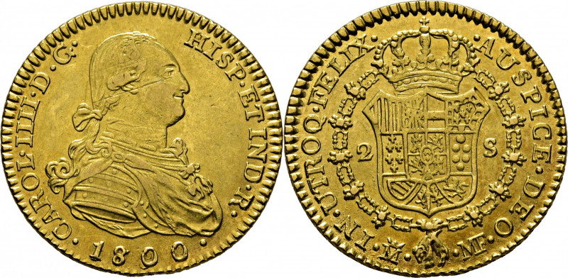 CARLOS IV. Madrid. 2 escudos. 1800 sobre 1790. MF. Cy no cita. Raya de fábrica e...