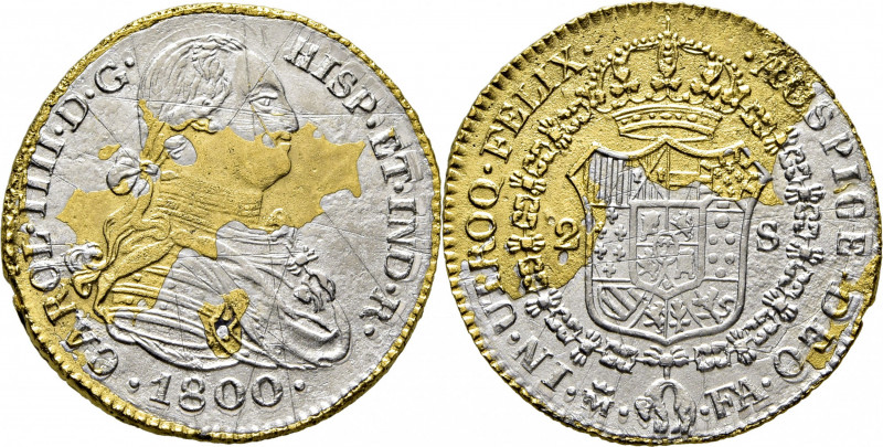 CARLOS IV. Madrid. 2 escudos. 1800. FA. Falsa de época en platino. 5´8 g. Metal ...