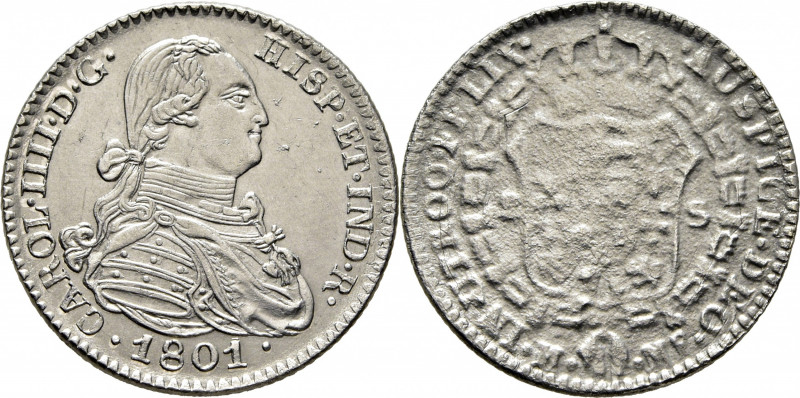 CARLOS IV. Madrid. 2 escudos. 1801. MF. Falsa de época en platino. 5´8 g. Finísi...