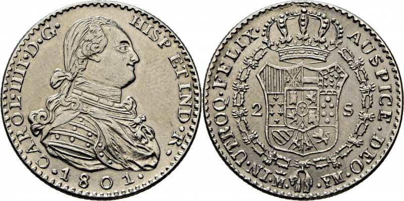 CARLOS IV. Madrid. 2 escudos. 1801. FM. Falsa de época en platino. 6´6 g. Frotad...