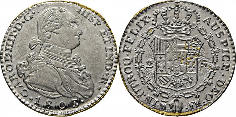 CARLOS IV. Madrid. 2 escudos. 1803. FM. Falsa de época en platino. 6´1 g. Metal ...