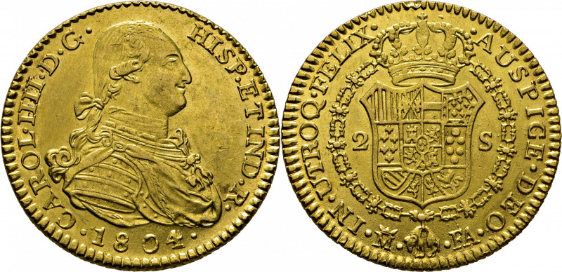 CARLOS IV. Madrid. 2 escudos. 1804. FA. Cy14270. Levísimas suaves y finas rayita...