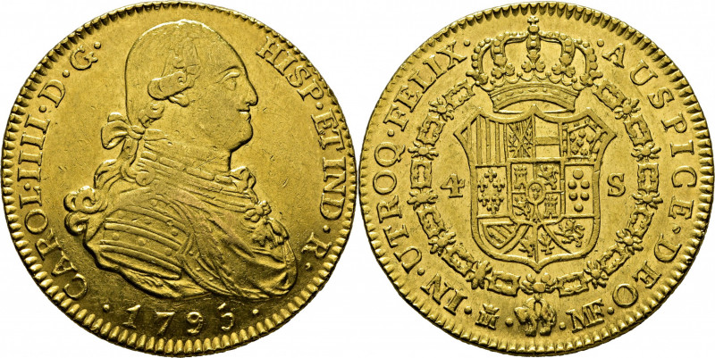 CARLOS IV. Madrid. 4 escudos. 1795. MF. Cy14355. Marquitas, sobre todo en anvers...