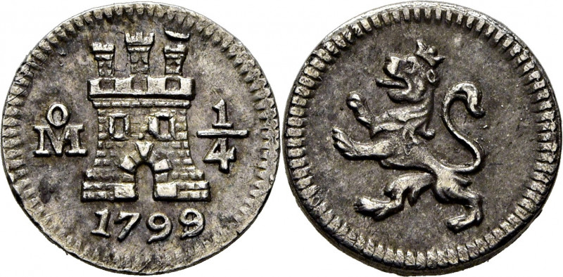 CARLOS IV. Méjico. 1/4 de real. 1799. Cy13152. E.M. Ortiz617.2. 0,84 g. Casi SC-...