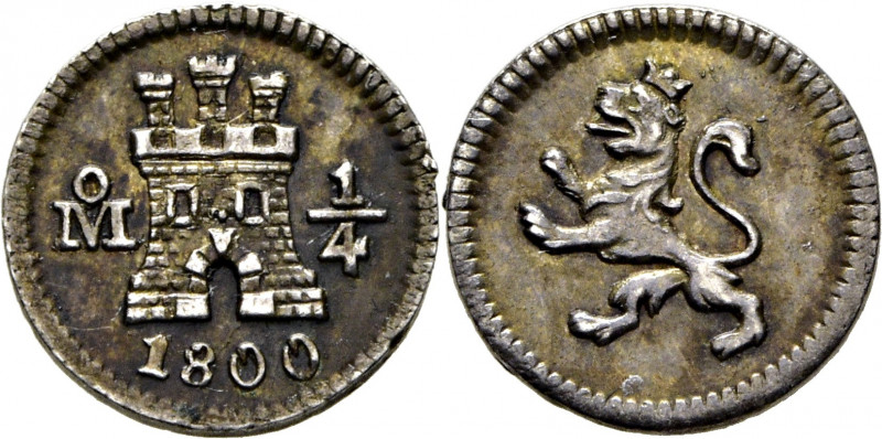 CARLOS IV. Méjico. 1/4 de real. 1800 el 8 parece rectificado, ¿tal vez sobre un ...