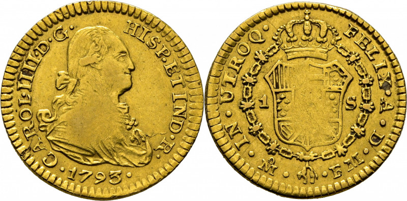 CARLOS IV. Méjico. 1 escudo. 1793. FM. Cy14034. Suaves y finas rayitas. Alguna í...