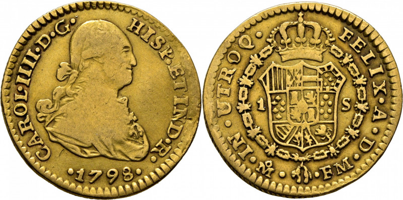 CARLOS IV. Méjico. 1 escudo. 1798. FM. Cy14067. Sirvió de joya. Canto perdido en...