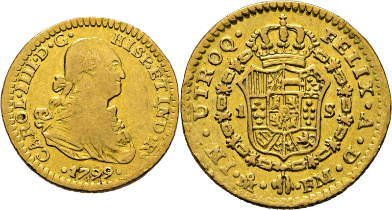 CARLOS IV. Méjico. 1 escudo. 1799. FM. Cy14075. Algún golpecito en grafilas. MBC...