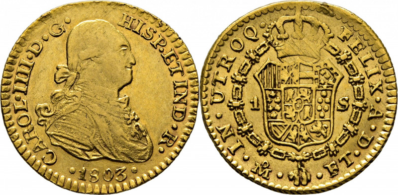 CARLOS IV. Méjico. 1 escudo. 1803. FT. Cy14104. Suaves y finas rayitas. Marquita...