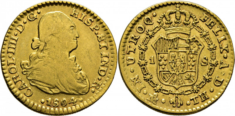 CARLOS IV. Méjico. 1 escudo. 1804. TH. Cy14110. Suaves y finas rayitas. Acuñació...