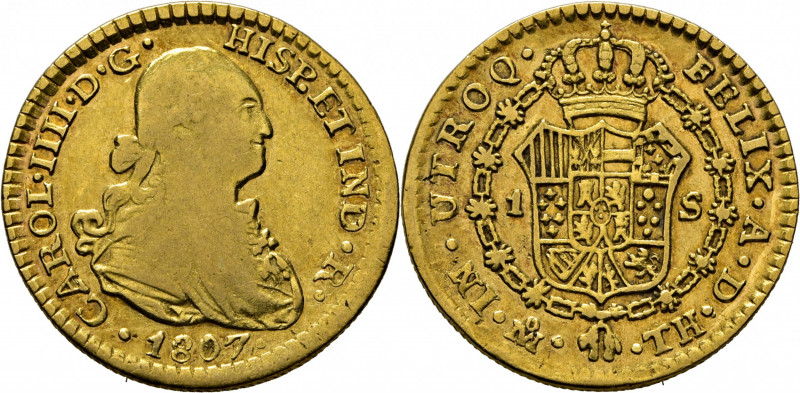 CARLOS IV. Méjico. 1 escudo. 1807. TH. Cy14132. Suaves y finas rayitas. MBC/MBC+...