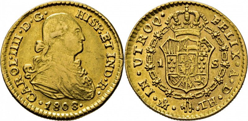 CARLOS IV. Méjico. 1 escudo. 1808. TH. Cy14138. Leves suaves y finas rayitas. Ac...