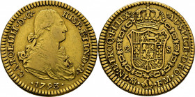 Méjico. 2 escudos. 1793 sobre 2. FM. Rara