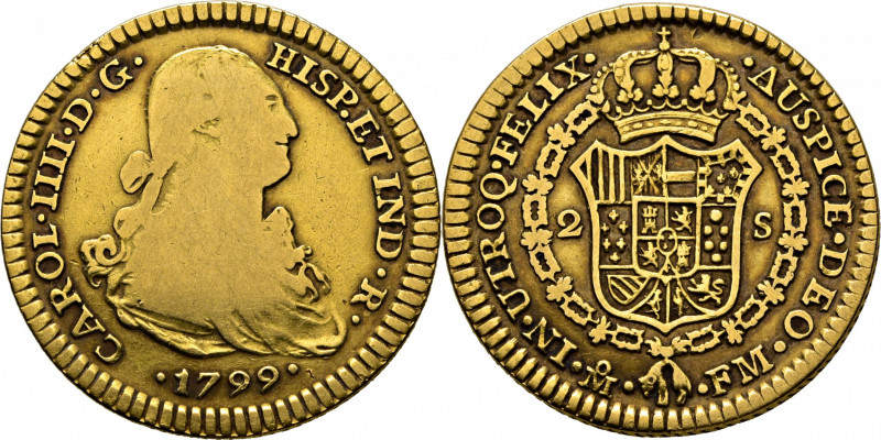 CARLOS IV. Méjico. 2 escudos. 1799. FM. Cy14230. Suaves y finas rayitas. Acuñaci...