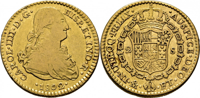 CARLOS IV. Méjico. 2 escudos. 1802. FT. Cy14258. Suaves y finas rayitas. Algún g...