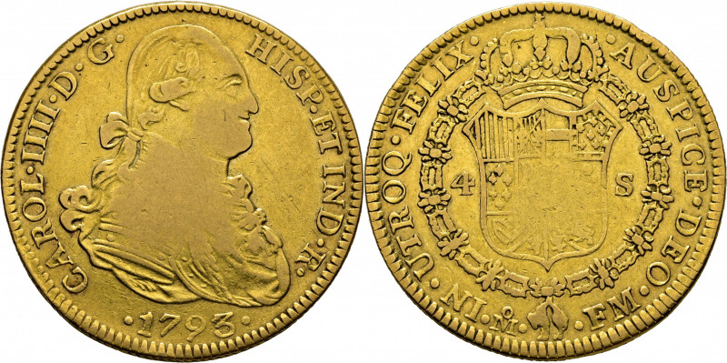 CARLOS IV. Méjico. 4 escudos. 1793. FM. Cy14342. Leves finas rayitas. MBC o algo...