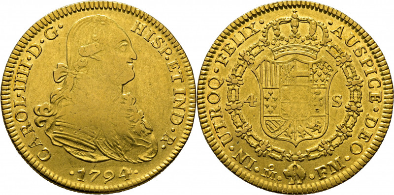 CARLOS IV. Méjico. 4 escudos. 1794. FM. Cy14350. Leves finas rayitas, con el cen...