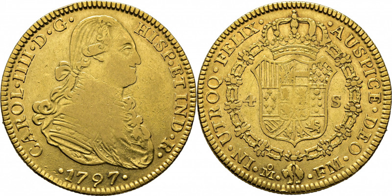 CARLOS IV. Méjico. 4 escudos. 1797. FM. Cy14369. Marquitas. Leves finas rayitas....