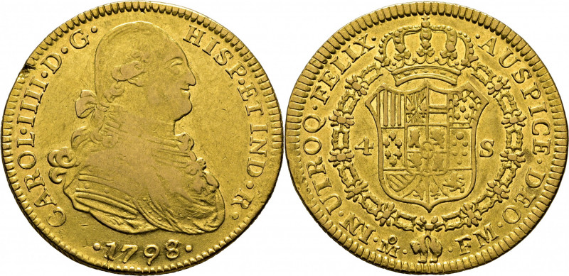 CARLOS IV. Méjico. 4 escudos. 1798 sobre 7. FM. Cy14375. Suaves y finas rayitas ...