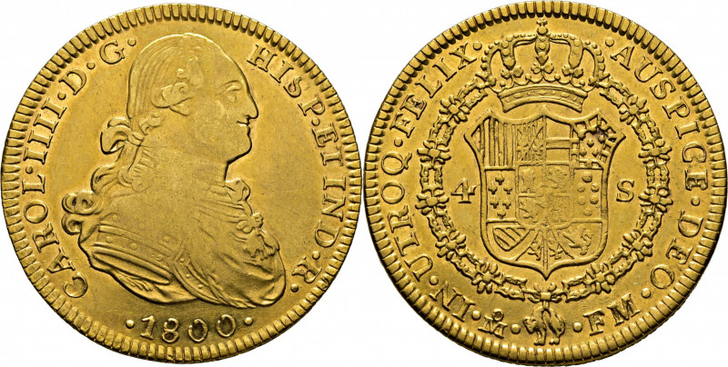 CARLOS IV. Méjico. 4 escudos. 1800. FM. Cy14387. Suaves y finas rayitas. Acuñaci...