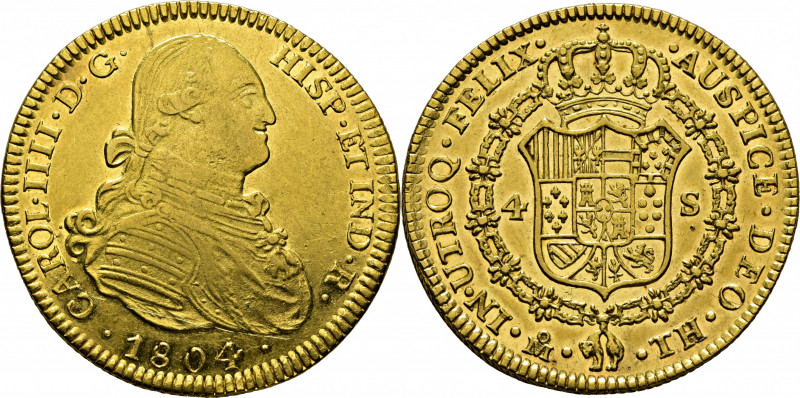 CARLOS IV. Méjico. 4 escudos. 1804. TH. Cy14413. Muy leves suaves y finísimas ra...