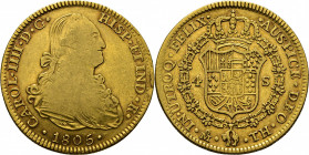 Méjico. 4 escudos. 1805. TH. Atractivo. Muy escasa