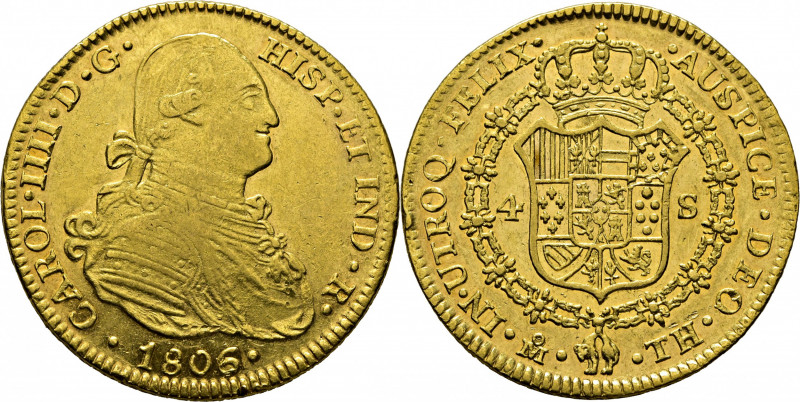 CARLOS IV. Méjico. 4 escudos. 1806 sobre 5. TH. Cy14424. Algunas diminutas usura...