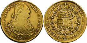 Méjico. 4 escudos. 1807. TH. Muy escasa