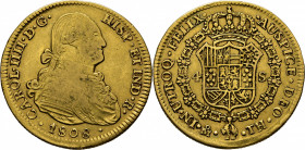Méjico. 4 escudos. 1808 sobre 0. TH. Interesante sobrefecha