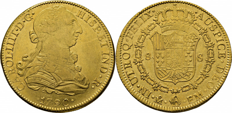 CARLOS IV. Méjico. 8 escudos. 1790. FM. Con busto de Carlos III y ordinal IIII. ...