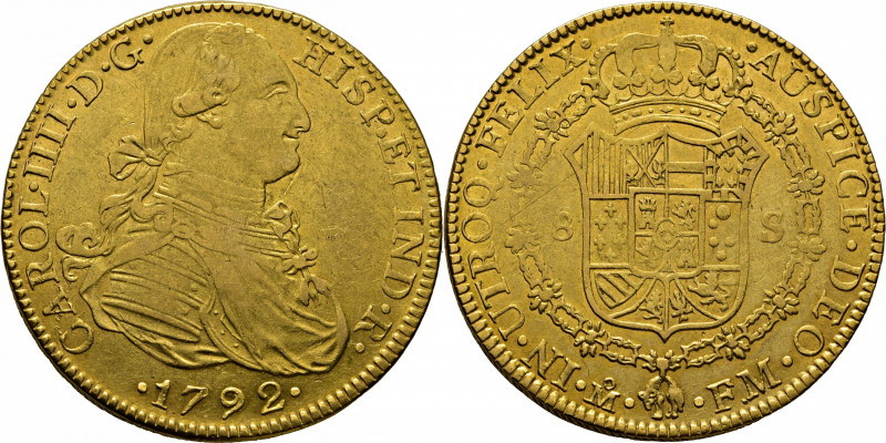 CARLOS IV. Méjico. 8 escudos. 1792. FM. Cy14479. Suaves y finas rayitas, una más...