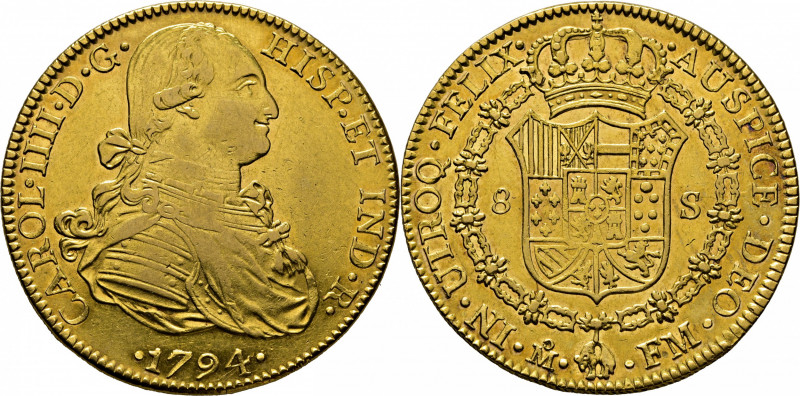 CARLOS IV. Méjico. 8 escudos. 1794. FM. Cy14495. Pequeñas usuras. Suaves y finas...