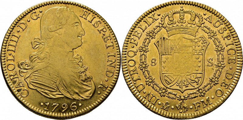 CARLOS IV. Méjico. 8 escudos. 1796. FM. Cy14510. Suaves y finas rayitas. Acuñaci...