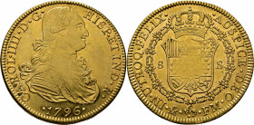 Méjico. 8 escudos. 1796. FM. EBC-/EBC+. Atractivo. Escasa
