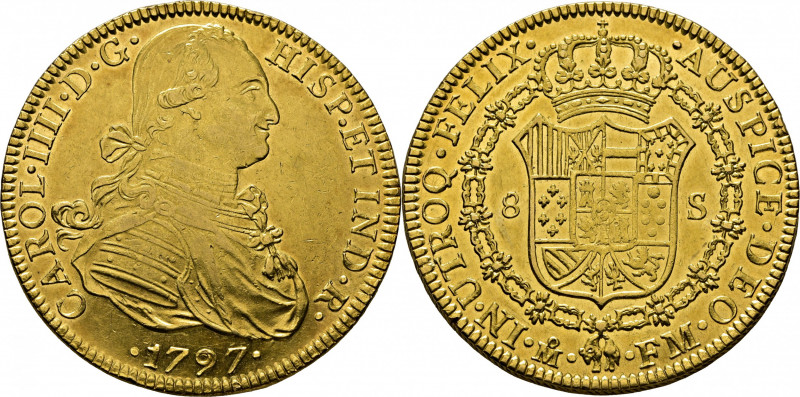 CARLOS IV. Méjico. 8 escudos. 1797. FM. Cy14719. Marquitas en anverso. Suaves y ...