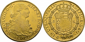 Méjico. 8 escudos. 1802. FT. EBC+/SC. Magnífico. Sobresaliente reverso. Muy rara