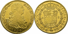 Méjico. 8 escudos. 1804 sobre 3. TH. EBC/EBC+. Atractivo. Escasa