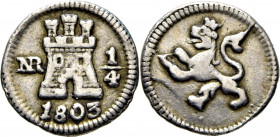 Nuevo Reino. 1/4 de real. 1803. Muy escasa