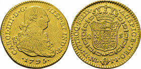 Nuevo Reino. 2 escudos. 1795. JJ. Mejor que MBC/EBC-. Atractivo. Muy escasa