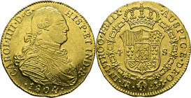 Nuevo Reino. 4 escudos. 1804. JJ. EBC/EBC+. Muy buen ejemplar. Muy rara. Atractivo brillo