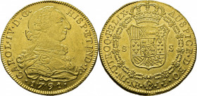 Nuevo Reino. 8 escudos. 1791. JJ.  EBC/casi EBC+. Atractivo. Notable reverso. Muy escasa
