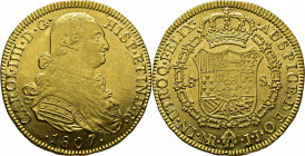Nuevo Reino. 8 escudos. 1807. JJ. Casi EBC+/mejor que EBC+. Atractivo. Destacable reverso. Escasa
